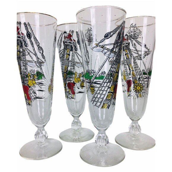 VTG 60s MCM Treasure Island Libbey 10oz Pilsner Beer Water Set of Four Glasses - Picture 1 of 7
